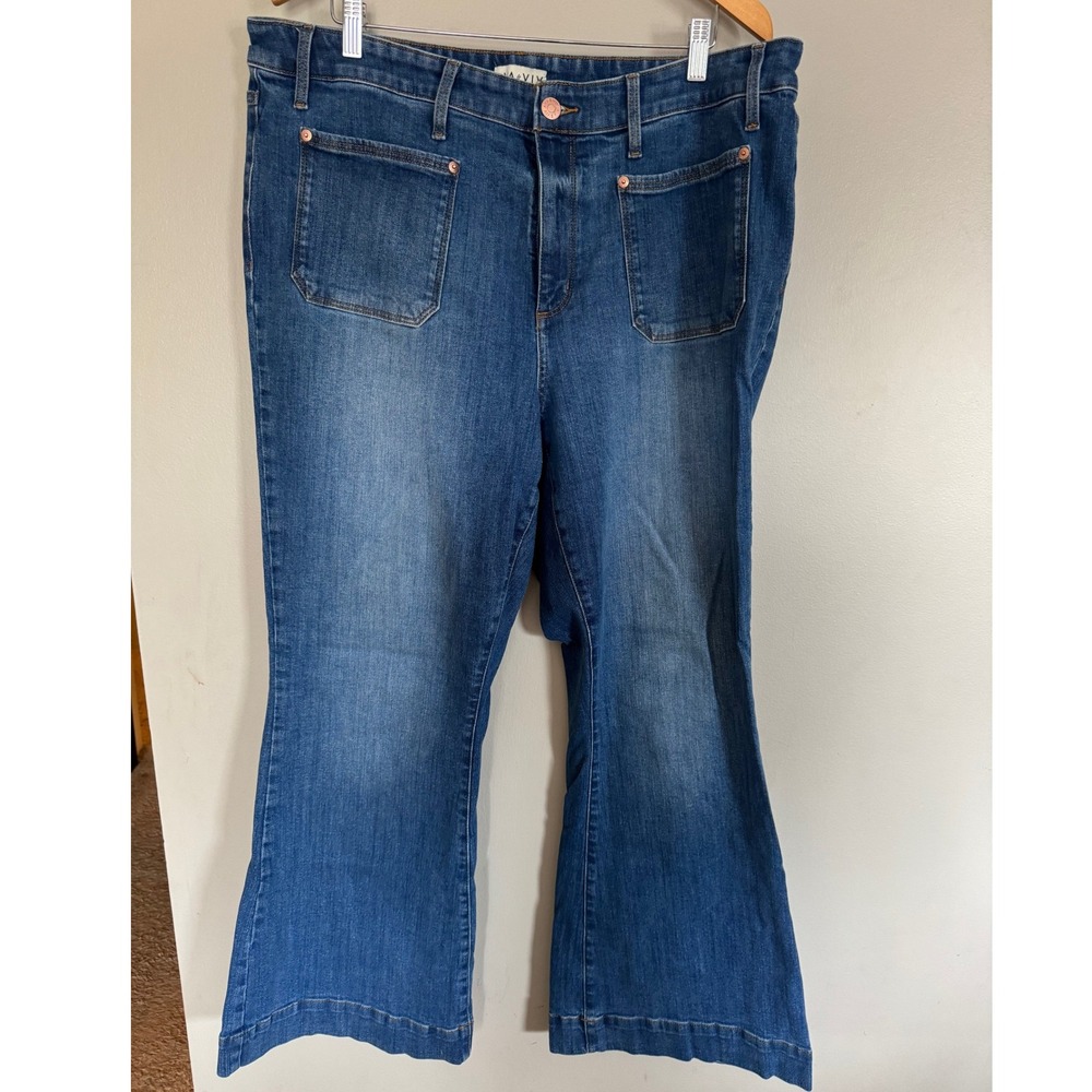 Ava & Viv Women's High Rise Flare Jeans Size 18W Dark Wash Patch Pockets